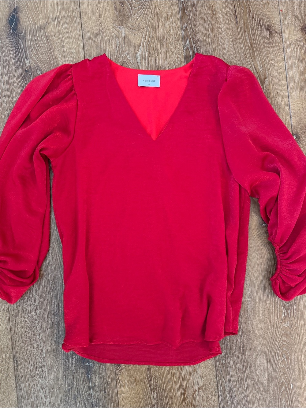 Adrienne Bold Red V-Neck Puff Sleeve Top